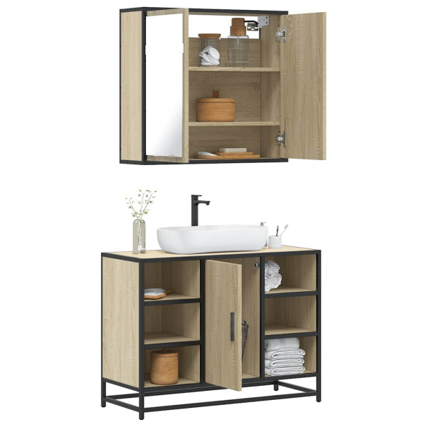 Set de muebles de baño 2 pzas madera contrachapada roble Sonoma D