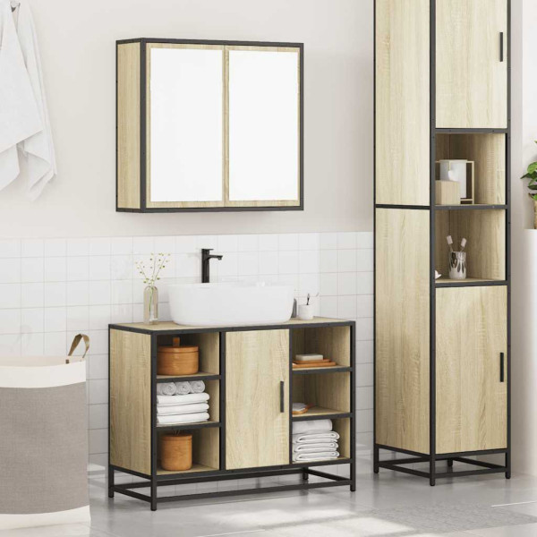 Set de muebles de baño 2 pzas madera contrachapada roble Sonoma M 3