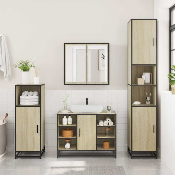 Set de muebles de baño 2 pzas madera contrachapada roble Sonoma M 4