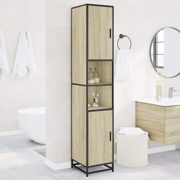 Armario de baño madera y metal roble Sonoma 35x37.5x188.5 cm D