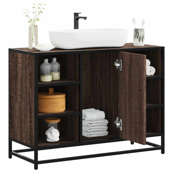 Armario lavabo baño madera ingeniería roble marrón 80x33x60 cm D