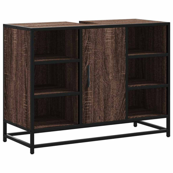 Armario lavabo baño madera ingeniería roble marrón 80x33x60 cm M 2