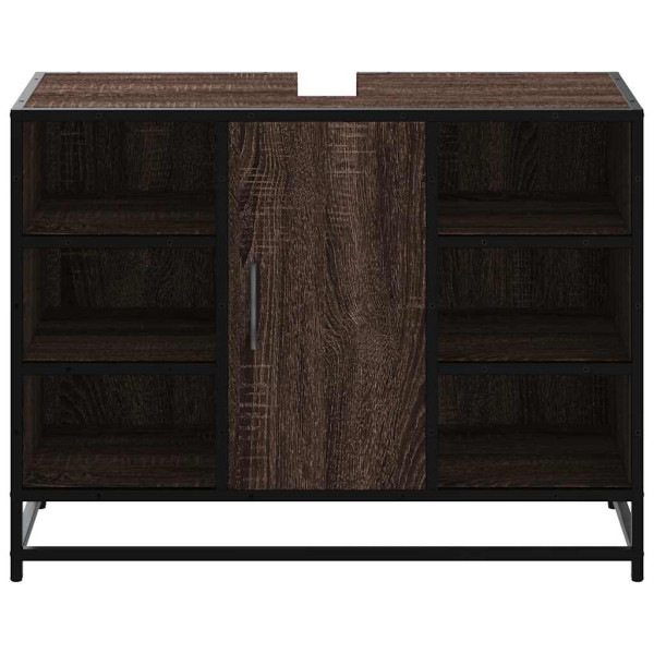 Armario lavabo baño madera ingeniería roble marrón 80x33x60 cm M 5