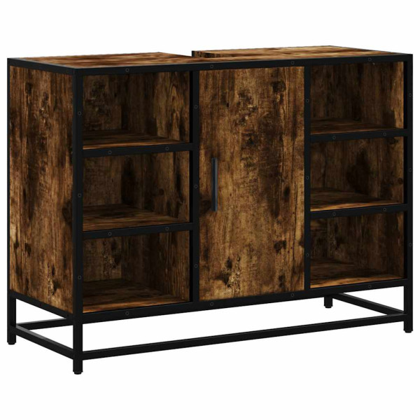 Armario lavabo baño madera ingeniería roble ahumado 80x33x60 cm M 2