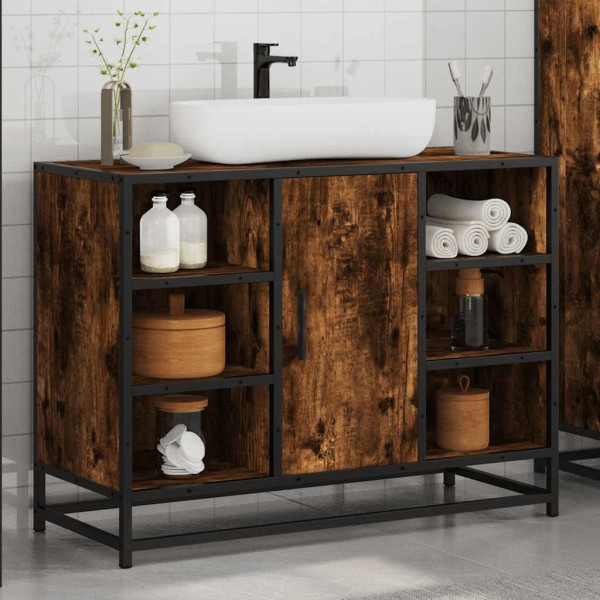 Armario lavabo baño madera ingeniería roble ahumado 80x33x60 cm M 4