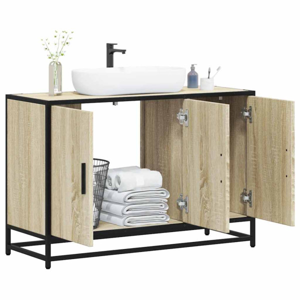 Armario lavabo baño madera ingeniería roble sonoma 90x33x60 cm D