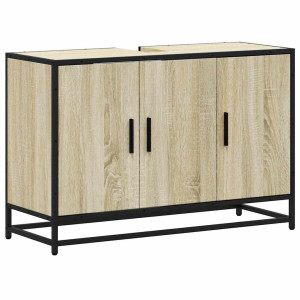 Armario lavabo baño madera ingeniería roble sonoma 90x33x60 cm H