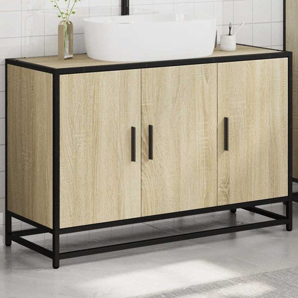 Armario lavabo baño madera ingeniería roble sonoma 90x33x60 cm M 4