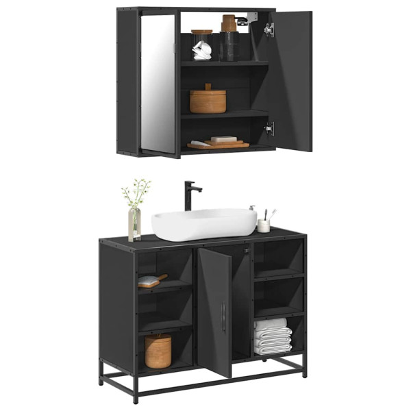 Juego de muebles de baño 2 pzas madera contrachapada negro D