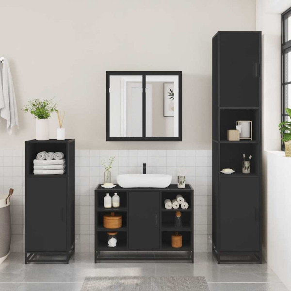Juego de muebles de baño 2 pzas madera contrachapada negro M 4