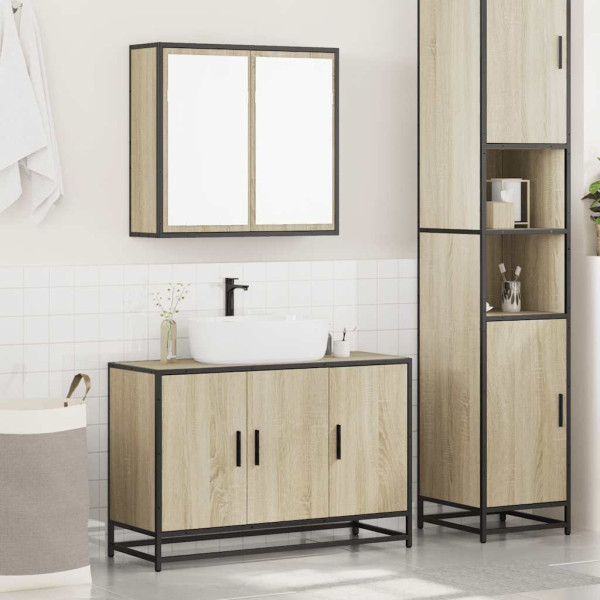 Set de muebles de baño 2 pzas madera contrachapada roble Sonoma M 3