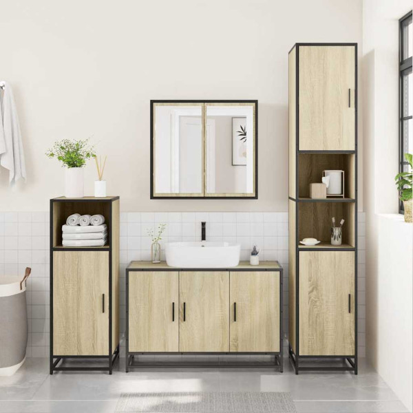 Set de muebles de baño 2 pzas madera contrachapada roble Sonoma M 4