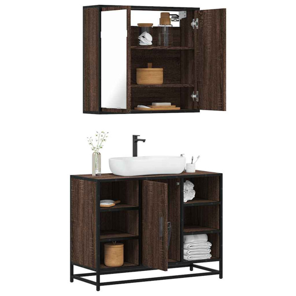 Set de muebles baño 2 pzas madera contrachapada marrón roble D