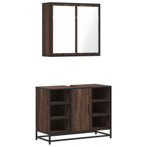 Set de muebles baño 2 pzas madera contrachapada marrón roble H