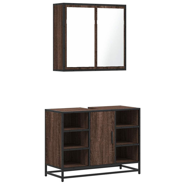 Set de muebles baño 2 pzas madera contrachapada marrón roble M 2