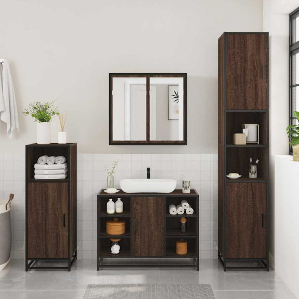 Set de muebles baño 2 pzas madera contrachapada marrón roble M 4