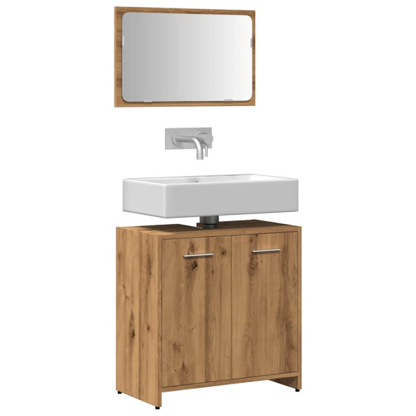 Mueble de baño con espejo de madera ingeniería roble artesanal D