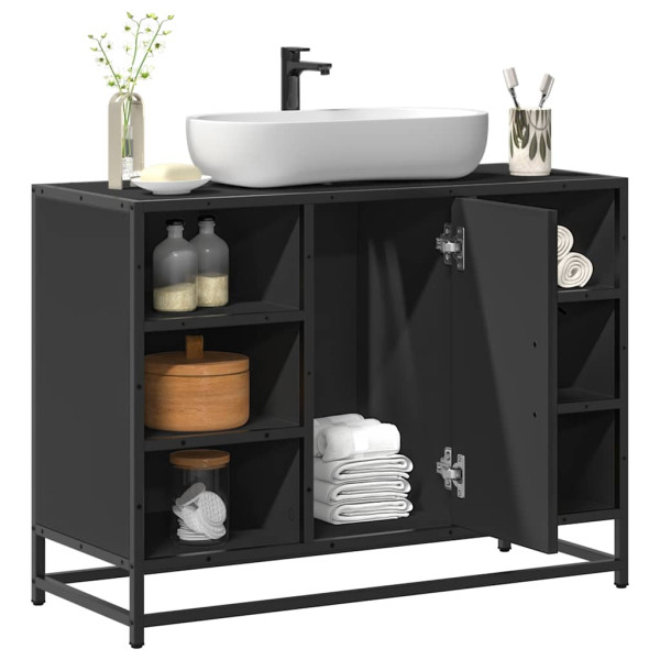 Armario de lavabo de baño madera ingeniería negro 80x33x60 cm D