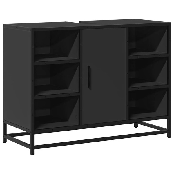 Armario de lavabo de baño madera ingeniería negro 80x33x60 cm M 2
