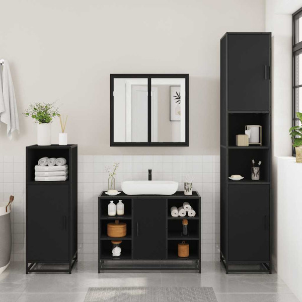 Armario de lavabo de baño madera ingeniería negro 80x33x60 cm M 3