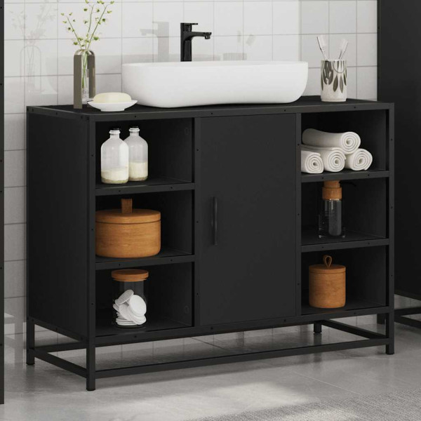 Armario de lavabo de baño madera ingeniería negro 80x33x60 cm M 4