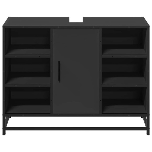 Armario de lavabo de baño madera ingeniería negro 80x33x60 cm M 5