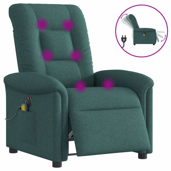 Sillón reclinable de masaje eléctrico tela verde oscuro D
