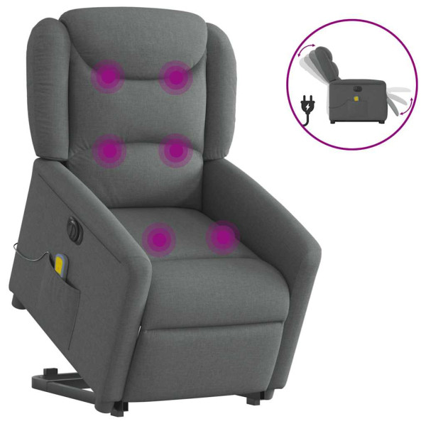 Sillón de masaje eléctrico reclinable elevable tela gris oscuro D