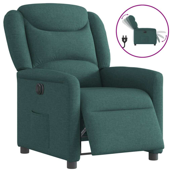 Sillón reclinable eléctrico tela verde oscuro D