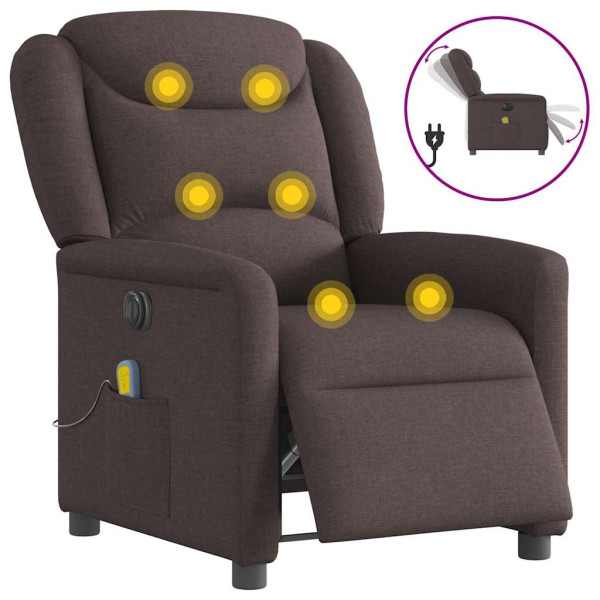 Sillón reclinable de masaje eléctrico tela marrón oscuro D