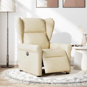 Sillón reclinable eléctrico de tela crema H