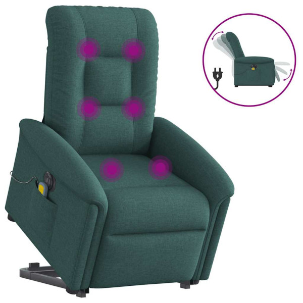 Sillón masaje eléctrico reclinable elevable tela verde oscuro D
