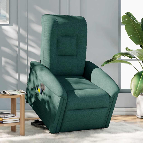 Sillón masaje eléctrico reclinable elevable tela verde oscuro M 3