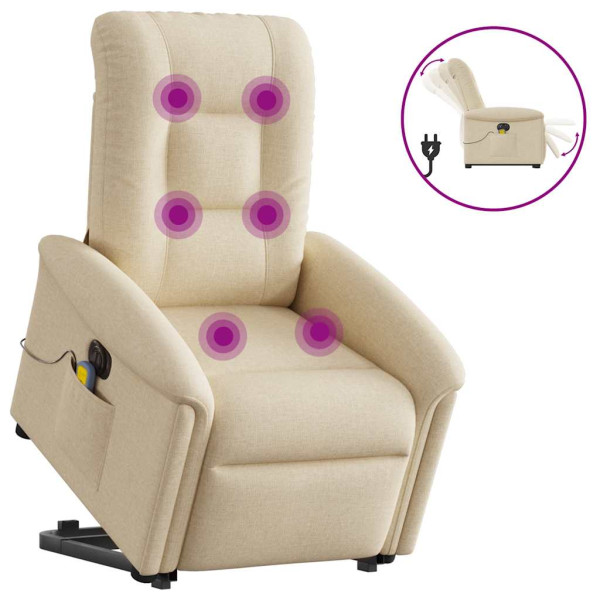 Sillón de masaje eléctrico reclinable elevable tela crema D