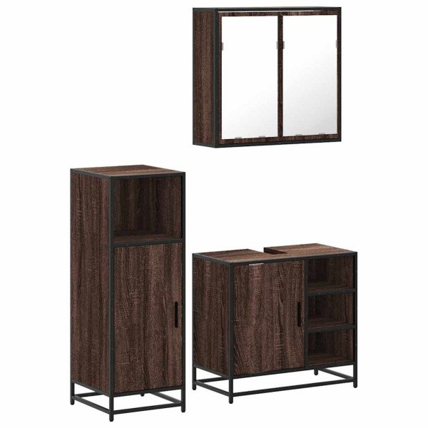 Set de muebles baño 3 pzas madera contrachapada roble marrón M 2