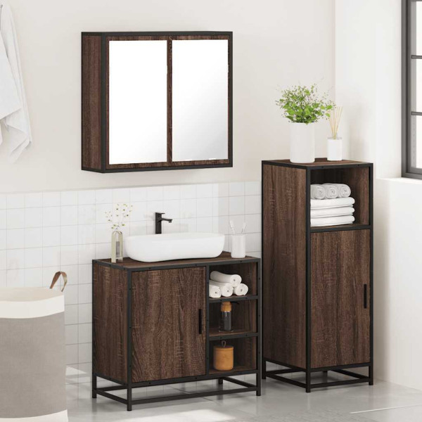 Set de muebles baño 3 pzas madera contrachapada roble marrón M 4