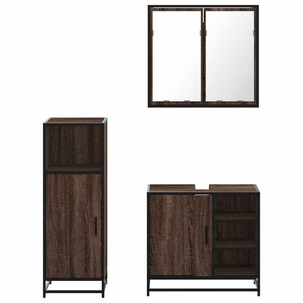 Set de muebles baño 3 pzas madera contrachapada roble marrón M 5