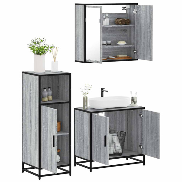 Set de muebles de baño 3 pzas madera contrachapada gris sonoma D