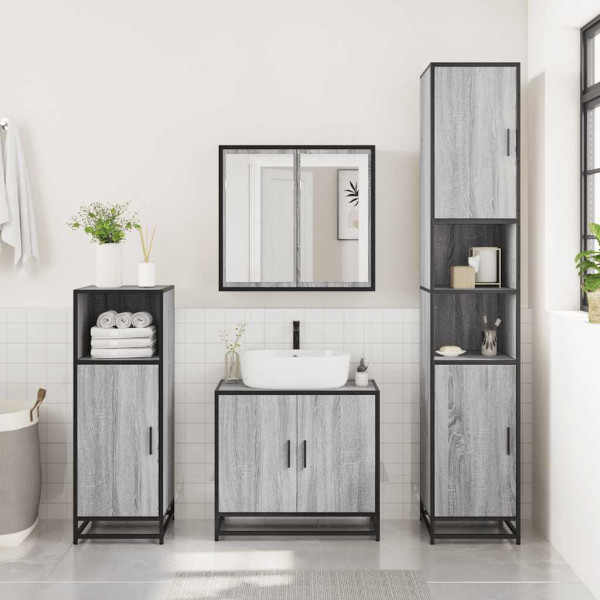 Set de muebles de baño 3 pzas madera contrachapada gris sonoma M 3
