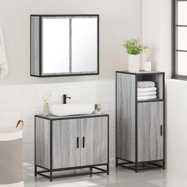 Set de muebles de baño 3 pzas madera contrachapada gris sonoma M 4