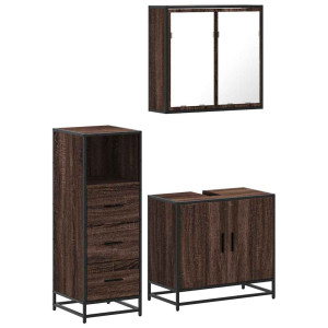 Set de muebles baño 3 pzas madera contrachapada roble marrón H
