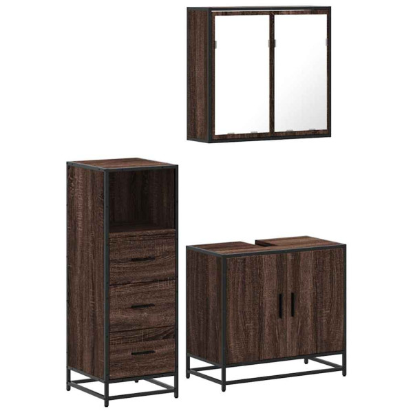 Set de muebles baño 3 pzas madera contrachapada roble marrón M 2