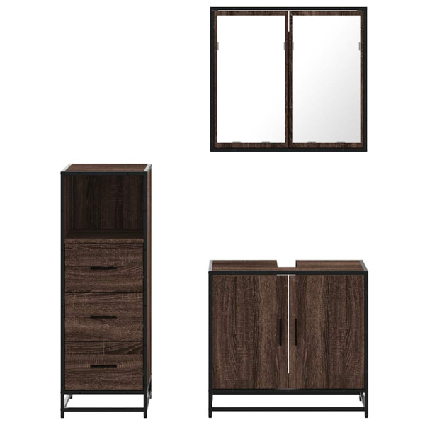 Set de muebles baño 3 pzas madera contrachapada roble marrón M 5