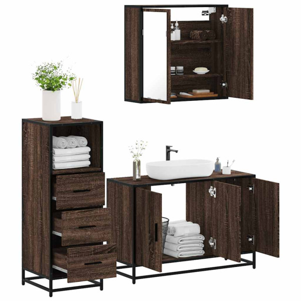 Set de muebles baño 3 pzas madera contrachapada roble marrón D