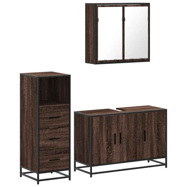 Set de muebles baño 3 pzas madera contrachapada roble marrón M 2