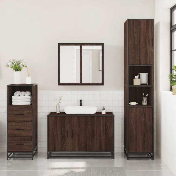 Set de muebles baño 3 pzas madera contrachapada roble marrón M 3