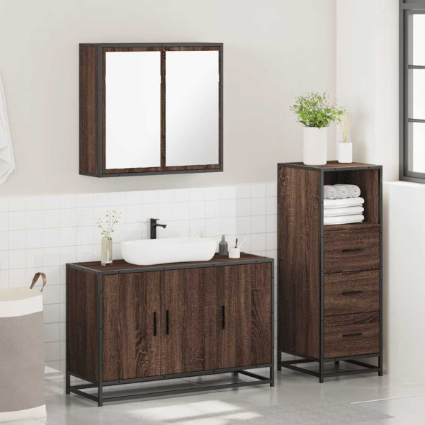 Set de muebles baño 3 pzas madera contrachapada roble marrón M 4
