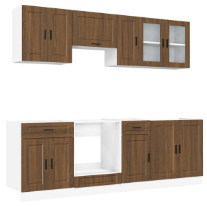 Mueble cocina Kalmar roble marrón 8 pzas madera contrachapada H