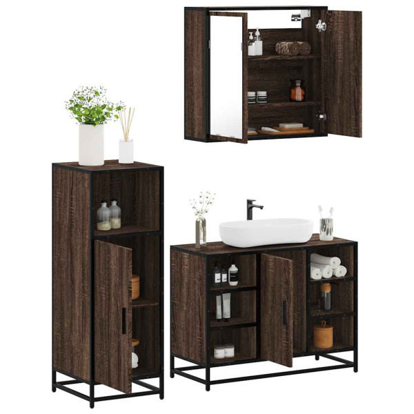 Set de muebles baño 3 pzas madera contrachapada roble marrón D