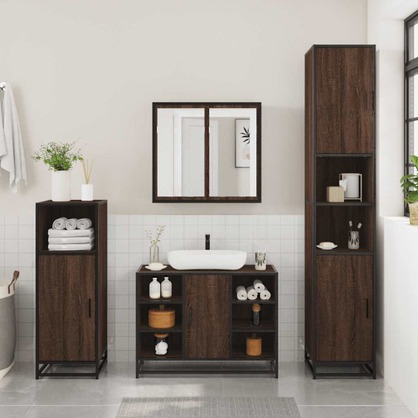 Set de muebles baño 3 pzas madera contrachapada roble marrón M 3